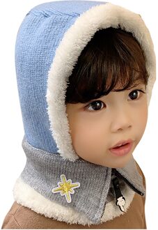Brand Stijlvolle En Hoogwaardige Kinderen Gebreide Wollen Sjaal Muts Pompom Cap Set Warm Winter + Gezichtsmasker Winddicht comfortabele blauw