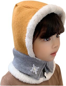 Brand Stijlvolle En Hoogwaardige Kinderen Gebreide Wollen Sjaal Muts Pompom Cap Set Warm Winter + Gezichtsmasker Winddicht comfortabele geel
