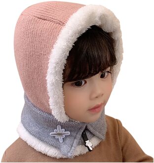 Brand Stijlvolle En Hoogwaardige Kinderen Gebreide Wollen Sjaal Muts Pompom Cap Set Warm Winter + Gezichtsmasker Winddicht comfortabele roze
