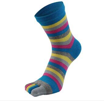 Brand Vrouwen Grappig Streep Teen Sokken Katoen Vijf Vingers Sokken Casual Zachte Sokken Met Tenen Kleurrijke Sokken 6 kleur Blauw