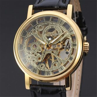 Brand Winner Casual Rvs Mannen Mechanische Horloge Skeleton Hand Wind Horloge Voor Mannen Dress Horloge goud