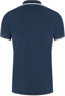 Branded Shoulder Tipped Navy Blue Polo Shirt - maat Blauw