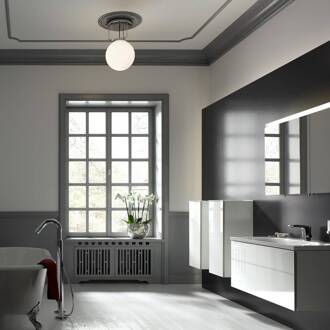 Brandts plafondlamp, Bauhaus-stijl, nikkel, 25 cm opaalwit, nikkel