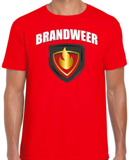 Brandweer met embleem verkleed t-shirt - rood - voor heren 2XL