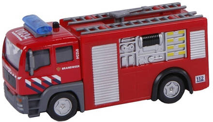 brandweer tankauto pull-back met licht en geluid 12 cm rood