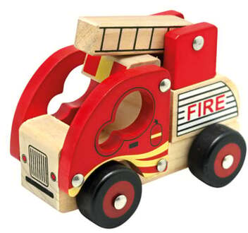 Brandweerwagen Junior 13 X 10 X 7 Cm Hout Rood/naturel