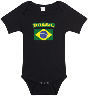 Brasil / Brazilie landen rompertje met vlag zwart voor babys 56 (1-2 maanden)