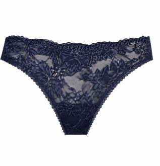 Brasiliano slip indigo blauw met verfijnd kant - luxe lingerie