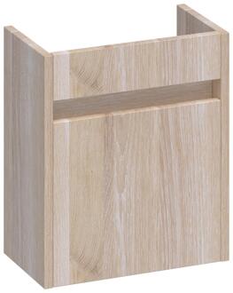 Brauer Adore Fonteinkast - 40 cm - met 1 Deur Greeploos Linksdraaiend - Lamellen Eiken Wit