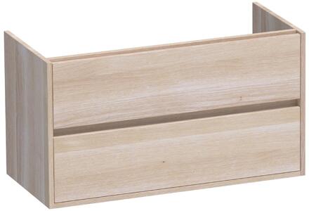 Brauer Adore - Onderkast - 100 cm - met 2 Softclose Lades Greeploos en 1 Sifon Uitsparing - Lamellen Eiken Wit