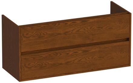 Brauer Adore - Onderkast - 120 cm - met 2 Softclose Lades Greeploos en 1 Sifon Uitsparing - Lamellen Eiken Bruin