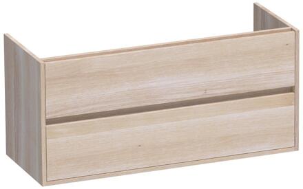 Brauer Adore - Onderkast - 120 cm - met 2 Softclose Lades Greeploos en 2 Sifon Uitsparingen - Lamellen Eiken Wit