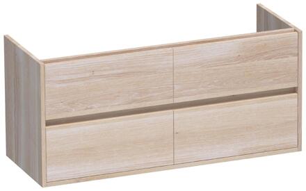 Brauer Adore - Onderkast - 120 cm - met 4 Softclose Lades Greeploos en 2 Sifon Uitsparingen - Lamellen Eiken Wit