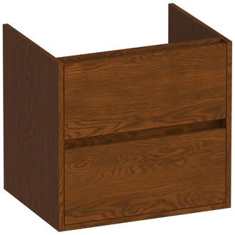 Brauer Adore - Onderkast - 60 cm - met 2 Softclose Lades Greeploos en 1 Sifon Uitsparing - Lamellen Eiken Bruin