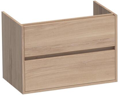 Brauer Adore - Onderkast - 80 cm - met 2 Softclose Lades Greeploos en 1 Sifon Uitsparing - Lamellen Eiken Naturel