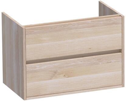 Brauer Adore - Onderkast - 80 cm - met 2 Softclose Lades Greeploos en 1 Sifon Uitsparing - Lamellen Eiken Wit