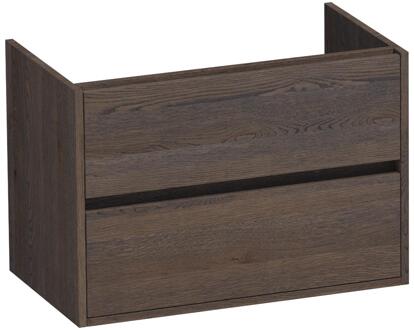 Brauer Adore - Onderkast - 80 cm - met 2 Softclose Lades Greeploos en 1 Sifon Uitsparing - Lamellen Eiken Zwart