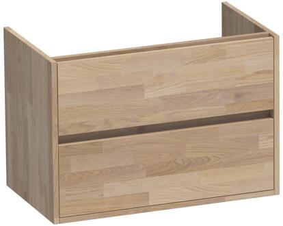 Brauer Adore - Onderkast - 80 cm - met 2 Softclose Lades Greeploos en 1 Sifon Uitsparing - Vingerlas Eiken Grijs