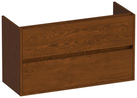 Brauer Adore - Onderkast Ondiep - 100 cm - met 2 Softclose Lades Greeploos en 1 Sifon Uitsparing - Lamellen Eiken Bruin