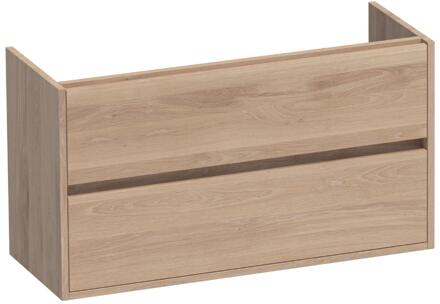 Brauer Adore - Onderkast Ondiep - 100 cm - met 2 Softclose Lades Greeploos en 1 Sifon Uitsparing - Lamellen Eiken Naturel