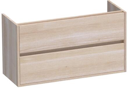 Brauer Adore - Onderkast Ondiep - 100 cm - met 2 Softclose Lades Greeploos en 1 Sifon Uitsparing - Lamellen Eiken Wit