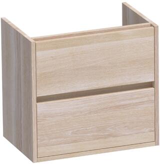 Brauer Adore - Onderkast Ondiep - 60 cm - met 2 Softclose Lades Greeploos en 1 Sifon Uitsparing - Lamellen Eiken Wit