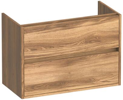 Brauer Adore - Onderkast Ondiep - 80 cm - met 2 Softclose Lades Greeploos en 1 Sifon Uitsparing - Honey