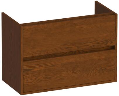 Brauer Adore - Onderkast Ondiep - 80 cm - met 2 Softclose Lades Greeploos en 1 Sifon Uitsparing - Lamellen Eiken Bruin