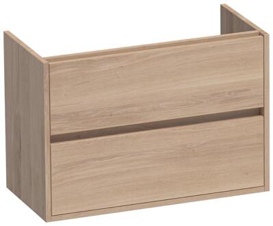 Brauer Adore - Onderkast Ondiep - 80 cm - met 2 Softclose Lades Greeploos en 1 Sifon Uitsparing - Lamellen Eiken Naturel