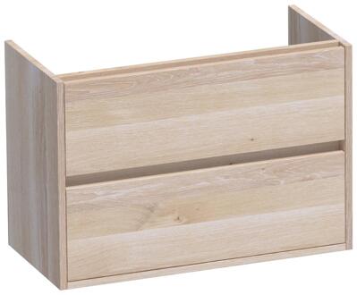 Brauer Adore - Onderkast Ondiep - 80 cm - met 2 Softclose Lades Greeploos en 1 Sifon Uitsparing - Lamellen Eiken Wit