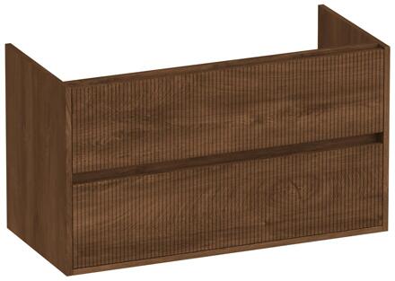 Brauer Adore Wavy - Onderkast - 100 cm - met 2 Softclose Lades Greeploos en 1 Sifon Uitsparing - Forest Cacao