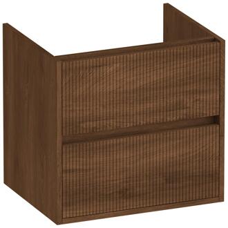 Brauer Adore Wavy - Onderkast - 60 cm - met 2 Softclose Lades Greeploos en 1 Sifon Uitsparing - Forest Cacao