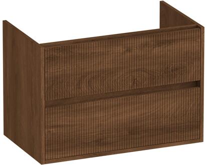 Brauer Adore Wavy - Onderkast - 80 cm - met 2 Softclose Lades Greeploos en 1 Sifon Uitsparing - Forest Cacao