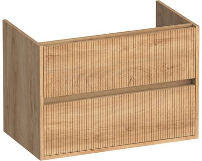 Brauer Adore Wavy - Onderkast - 80 cm - met 2 Softclose Lades Greeploos en 1 Sifon Uitsparing - Forest Tan