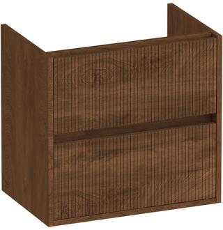 Brauer Adore Wavy - Onderkast Ondiep - 60 cm - met 2 Softclose Lades Greeploos en 1 Sifon Uitsparing - Forest Cacao