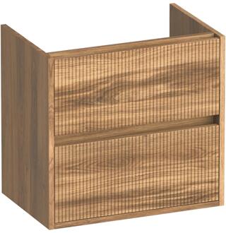 Brauer Adore Wavy - Onderkast Ondiep - 60 cm - met 2 Softclose Lades Greeploos en 1 Sifon Uitsparing - Honey