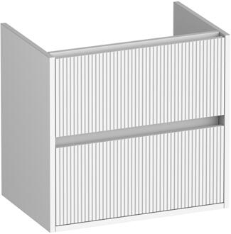 Brauer Adore Wavy - Onderkast Ondiep - 60 cm - met 2 Softclose Lades Greeploos en 1 Sifon Uitsparing - Mat Wit