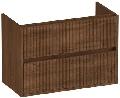 Brauer Adore Wavy - Onderkast Ondiep - 80 cm - met 2 Softclose Lades Greeploos en 1 Sifon Uitsparing - Forest Cacao