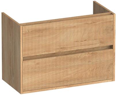 Brauer Adore Wavy - Onderkast Ondiep - 80 cm - met 2 Softclose Lades Greeploos en 1 Sifon Uitsparing - Forest Tan