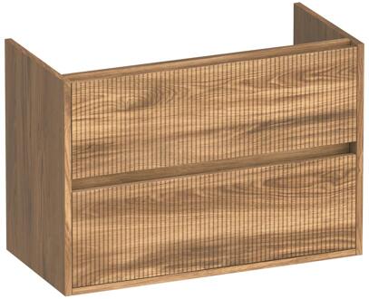 Brauer Adore Wavy - Onderkast Ondiep - 80 cm - met 2 Softclose Lades Greeploos en 1 Sifon Uitsparing - Honey