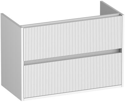 Brauer Adore Wavy - Onderkast Ondiep - 80 cm - met 2 Softclose Lades Greeploos en 1 Sifon Uitsparing - Mat Wit