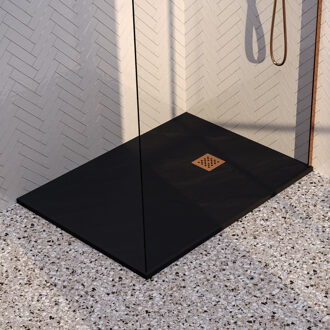 Brauer Asteroid Douchebak 90x120 incl. antislip en antibacterieel mineraalmarmer mat zwart DB-AS90120MZ Zwart mat