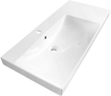 Brauer Aurora Wastafel Asymmetrisch - 100 cm - met 1 Spoelbak Links en 1 Kraangat - Keramiek Hoogglans Wit