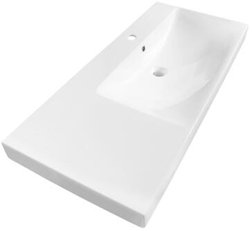 Brauer Aurora Wastafel Asymmetrisch - 100 cm - met 1 Spoelbak Rechts en 1 Kraangat - Keramiek Hoogglans Wit