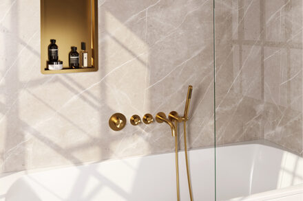 Brauer Badkraan Inbouw Set Brauer Gold Edition Thermostatisch met Uitloop en Staaf Handdouche Geborsteld Goud Brauer