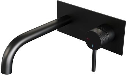 Brauer Black Carving Inbouw Wastafelmengkraan met Gebogen Uitloop en Afdekplaat Model A1 Mat Zwart
