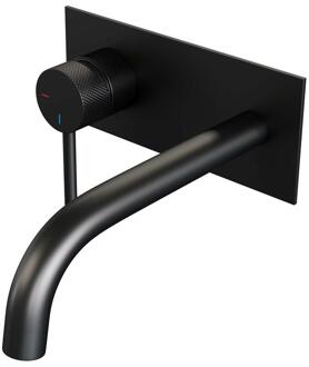 Brauer Black Carving Inbouw Wastafelmengkraan met Gebogen Uitloop en Afdekplaat Model A2 Mat Zwart