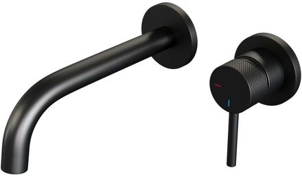 Brauer Black Carving Inbouw Wastafelmengkraan met Gebogen Uitloop en Rozetten Model A1 Mat Zwart