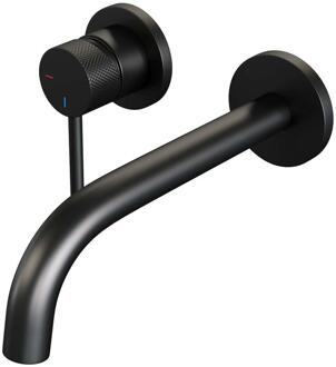 Brauer Black Carving Inbouw Wastafelmengkraan met Gebogen Uitloop en Rozetten Model A2 Mat Zwart