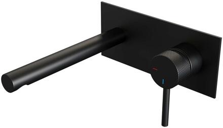 Brauer Black Carving Inbouw Wastafelmengkraan met Rechte Uitloop en Afdekplaat Model A1 Mat Zwart